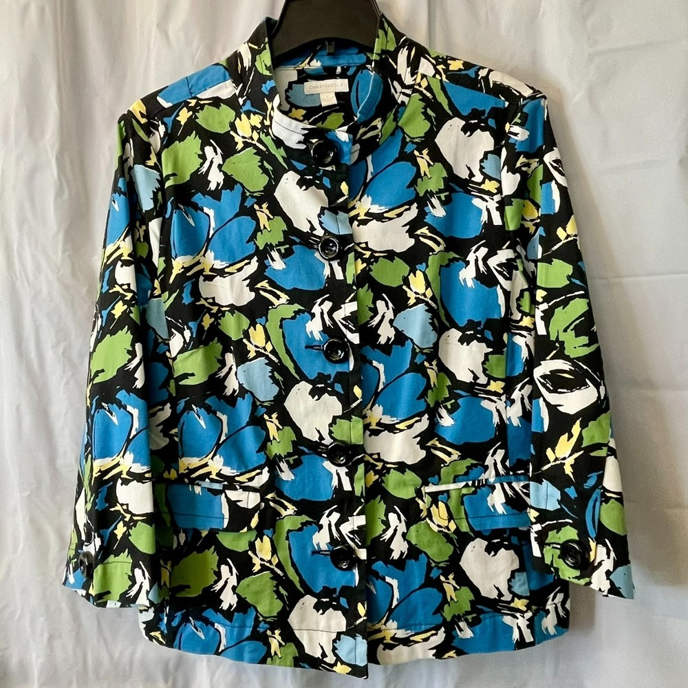 Vintage Charter Club Abstract Floral Chino Blazer Cotton Blend Button Front Sz L